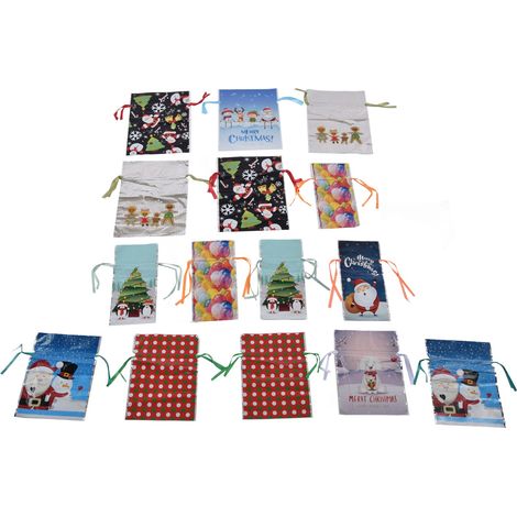 15 Geschenktüten mit Kordelzug für Weihnachten – Packung mit Gastgeschenktüten und Geschenkverpackungsbeuteln