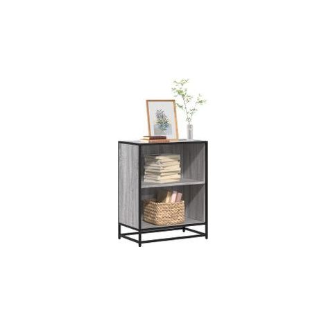 Petite étagère bibliothèque 2 niveaux Kalvani - Bois et metal noir 60 cm-Chêne gris-Largeur 60 cm (1/5)