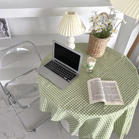 Nappe de bureau à carreaux en lin et coton, anti-poussière, verte, 100 x 150 cm / 39,4 x 59,1 pouces. Idéale pour la décoration intérieure, le bureau ou la chambre d'étudiant. (1/3)