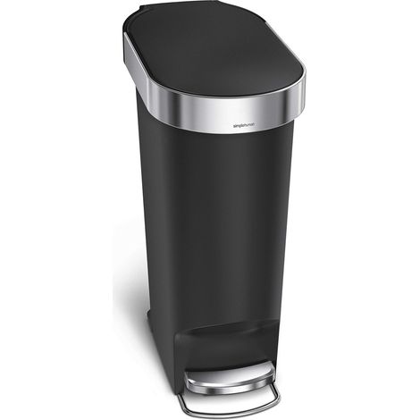 poubelle étroite à pédale et rebord, poubelle de cuisine, noir plastique, 40 litres (1/5)