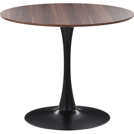 Mesa de comedor industrial tablero marrón oscuro base negra redonda MDF metal ø 90 cm Boca
