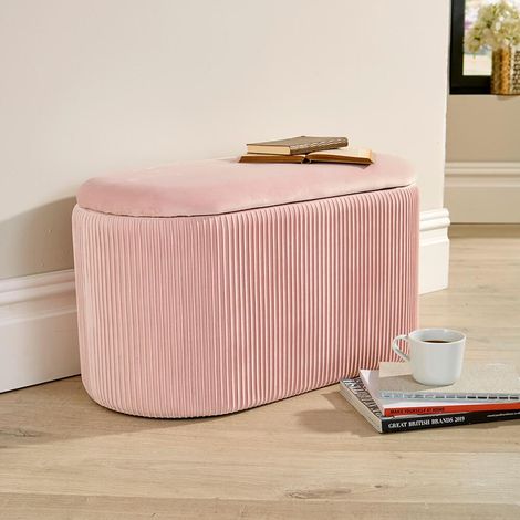 Aurora Velvet Blush Ottoman Storage Box Pouffe Stool Footstool Storage Bench (1/5)