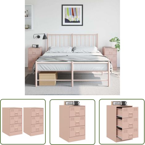 The Living Store Nachttische 2 Stk. Rosa 34,5x39x62 cm Stahl - Nachttisch - Rosa Nachttisch - Schreibtischlampe - Wohnzimmer Deko - Schlafzimmereinrichtung (1/5)
