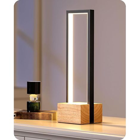 Lámpara de mesita de noche LED de madera, control táctil, regulable de forma continua, 3 temperaturas de color, lámpara de mesa de diseño moderno (1/5)