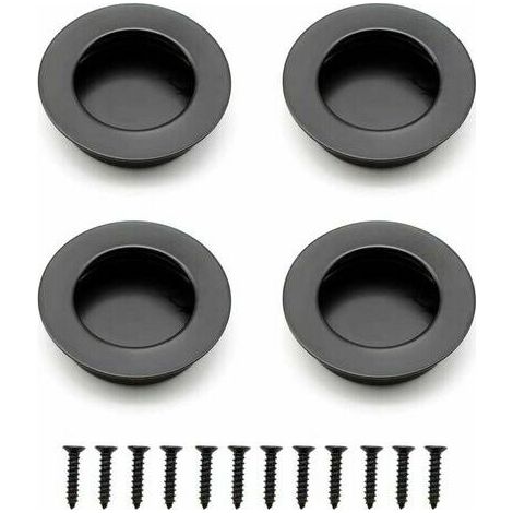 Set mit 4 runden, eingelassenen Schiebetürgriffen für Schubladen - Schwarz (mit Schrauben) (1/5)