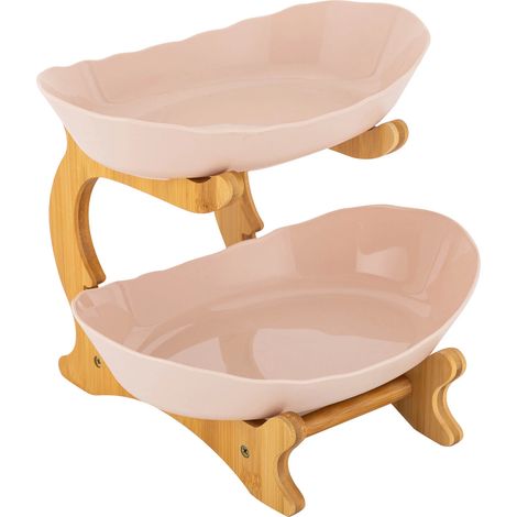 2-Tier Beige Fruit Bowl Non-slip Fruit Basket Stand Odorless Fruit Serving Tray for Kitchen Counter (1/5)