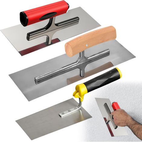 Set mit 3 professionellen Edelstahl-Glättkellen – inklusive Reinigungskelle, Edelstahl-Mauerkelle, mit Softgriff, Verputzwerkzeug und Griff (1/5)