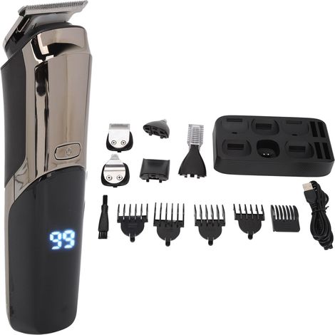Tondeuse électrique avec sabots de guidage, tondeuse multifonctions, lavable, écran LED, pour barbe, tête, corps et visage (1/5)