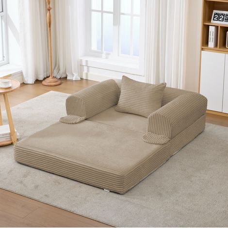 Schlafsessel 2-in-1 Braun aus Cord mit Kissen, werkzeuglos verwandelbar (1/5)