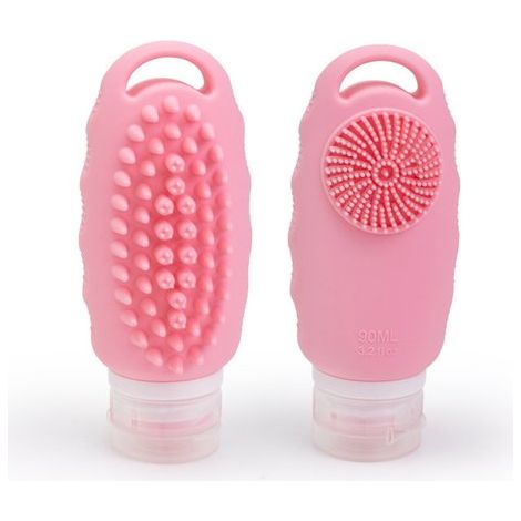 2 Silikon Reiseflaschen (100 ml) Nachfüllbare Shampooflaschen mit sanftem Peeling Effekt Weiches und formbares Silikon (1/5)