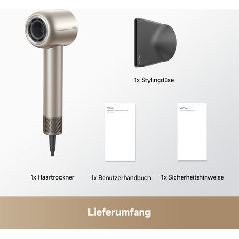 MOVA Shine 10 Ionen-Haartrockner – 110.000 U/min, AeroBlossom Technologie, Plasma-Pflege, NTC-Sensor, Gold