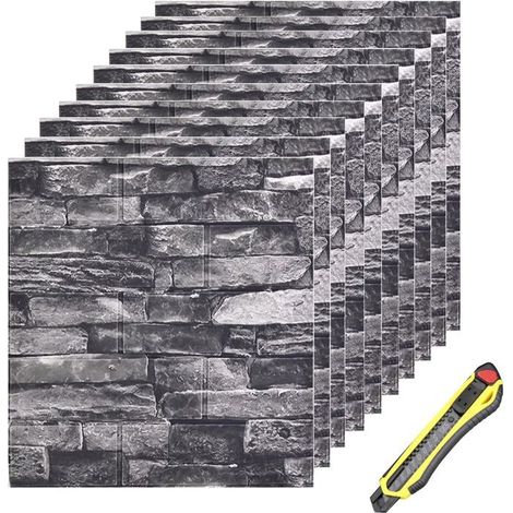 10 Pièces Papier Peint Brique 3D Panneau Mural Adhésif Papier Peint Adhesif Stickers Murale Décoradif Dalle Pvc Adhesive Mur[BI171] (1/5)