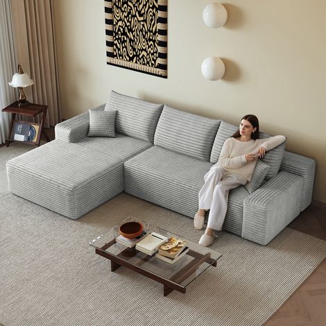 Canapé angle modulaire sans structure 270 cm méridienne L, moderne assise profonde sans montage compressé, salon chambre appartement, coloris gris (1/5)