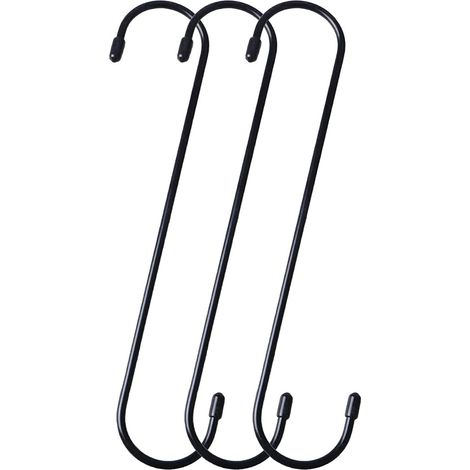 Lot de 3 crochets en S extra longs de 30 cm en forme de S - Crochets robustes noirs pour suspendre des plantes, des armoires, des fleurs, des paniers, des patios