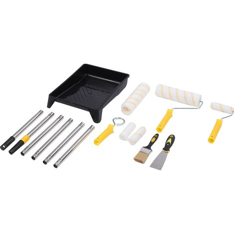 Kit peinture mur plafond meuble ABS inox, rouleau 23+11cm, pinceau biseau 5cm, plateau, 6 tiges, 5 garnitures, 2 cadres (1/5)