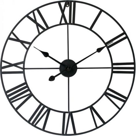 Elegante, moderne Uhr aus der LW-Kollektion, rund, 60 cm Durchmesser, aus schwarzem Metall, mit griechischen Ziffern / Moderne schwarze Uhr mit griechischen Ziffern / Runde schwarze Uhr / Runde schwar (1/5)