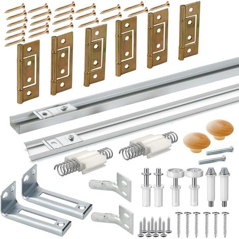Kits de rails pour portes pliantes, kit d'outils de réparation pour quincaillerie de placard à deux volets, avec roues de guidage supérieures, pivot supérieur, pivot inférieur, ressort, goupille de (1/5)