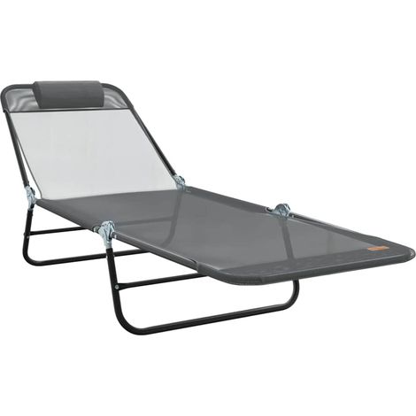 Chaise longue Transat Bain de soleil pliante Gris 182 x 55 x 85,5 cm Textilène (1/5)