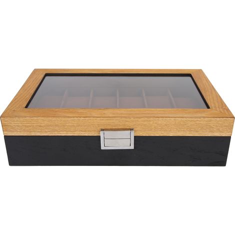 Coffret à Montres en Bois Massif 12 Emplacements, Rangement et Vitrine 2 Tons, Boîte de Collection Vintage Classique, Organisateur de Montres (1/5)