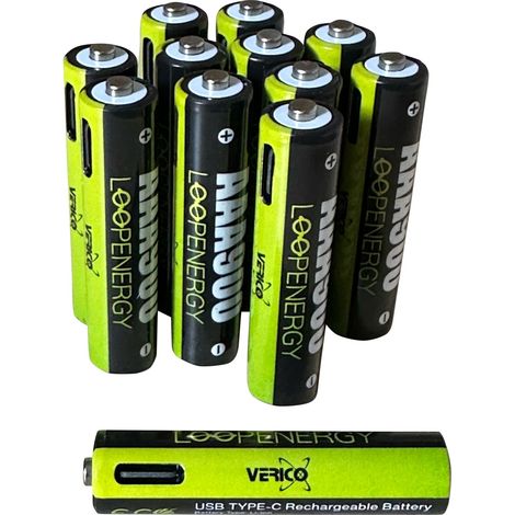 Batterie Li-Ion VERICO Loop Energy AAA, avec port USB-C, pack de 12