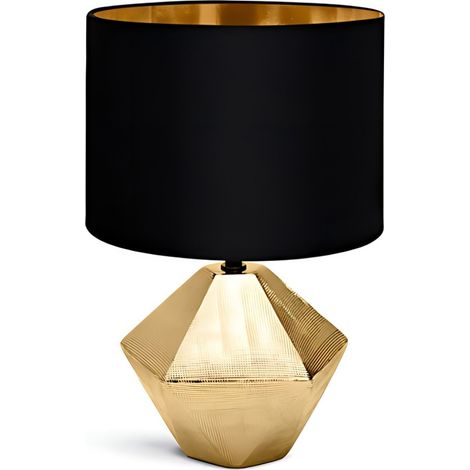 Lampe Déco Céramique Style Luxe Noir Doré - Douille E14 - Intérieur Moderne