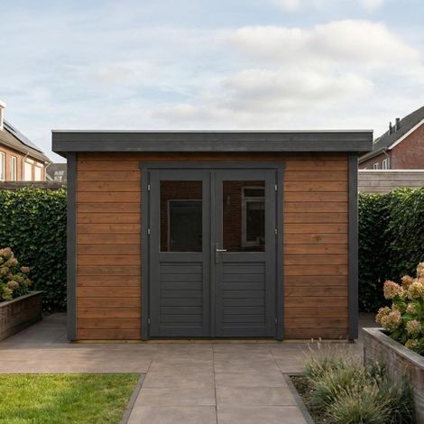 Abri de jardin en bois Freya 4.09x3.09m - 12.64m2 - Ep. 28mm - Traité (1/4)