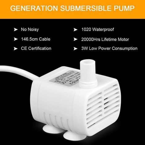Pompe Aquarium - 200 L/H - 3 W - USB Alimentation - Pour Bassin Fontaine - Blanc - 1 Pièce (1/5)