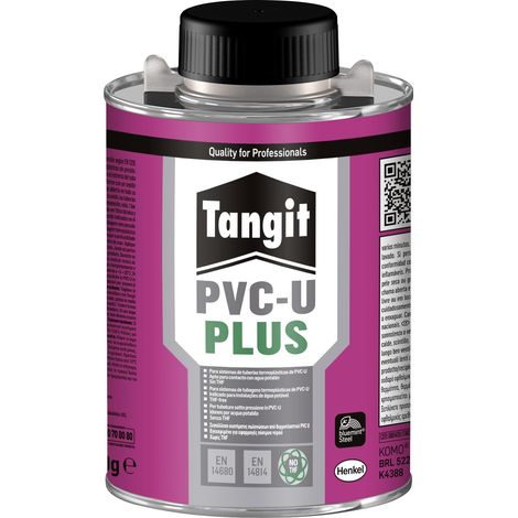 Tangit PVC-U Plus THF Free con Pennello, Colla PVC senza THF, Colla per Assemblare Tubi, Adesivo per Incollare Tubature Idrauliche, 1 Latta 500g