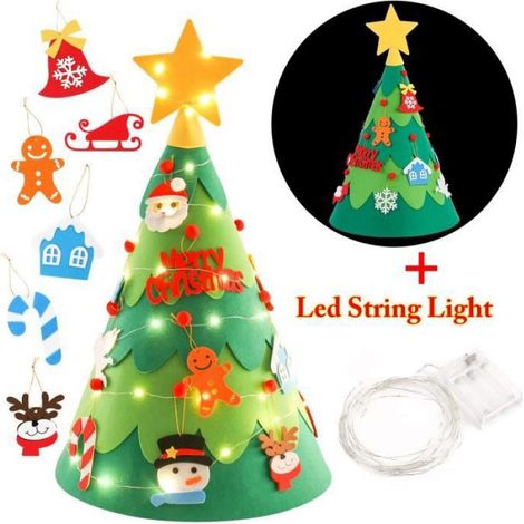 Arbre De Noël En Feutre - 3D - 50 Led - 18 Ornements - Décoration Intérieure (1/4)