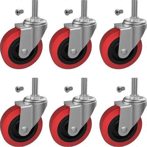 Lot de 6 roulettes pivotantes robustes de 2,5 pouces avec tige filetée M10 (1/4)