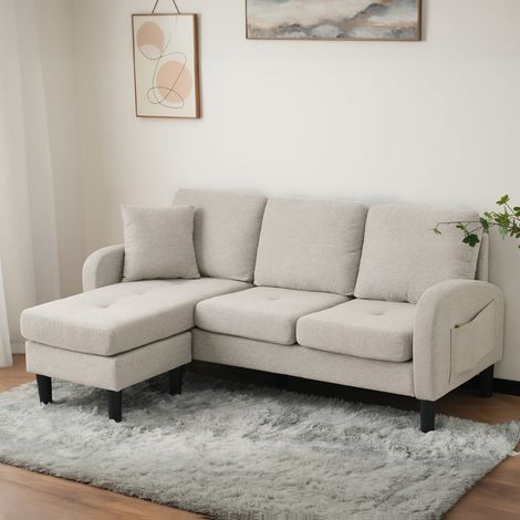 Canapé d’angle en l 166 x 118 x 77 cm avec chaiselongue, 3 places en tissu coton-lin pour salon (1/5)