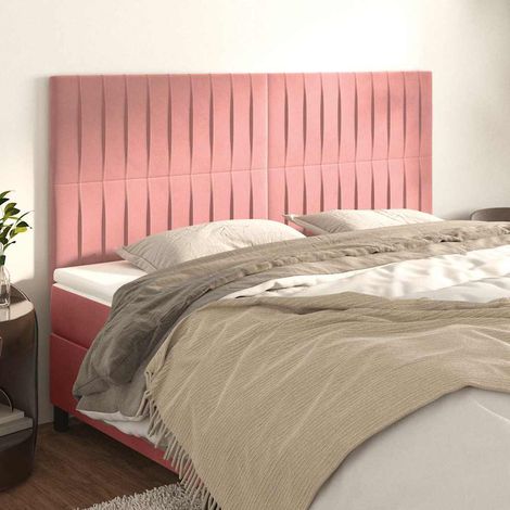 Tête de lit 180 x 5 x 118/128 cm en velours rose réglable avec pieds en bois - PANGIVO (1/5)