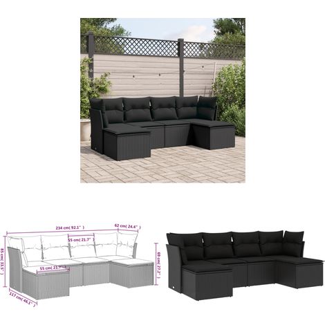 Salon de jardin 6 pcs avec coussins noir résine tressée - Salon De Jardin - Canapé Extérieur - Meuble De Jardin - Ensemble Salon De Jardin - Mobilier De Jardin - Home & Living (1/3)