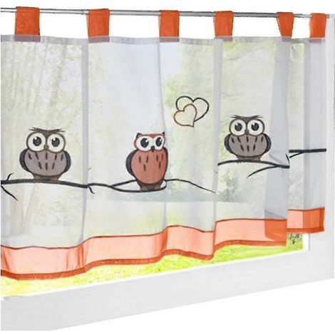 Transparenter Vorhang 45x90cm mit Eule, bunt, orange, kurze Schlaufenaufhängung, Fensterdekoration für Schlafzimmer/Badezimmer/Café (1/3)