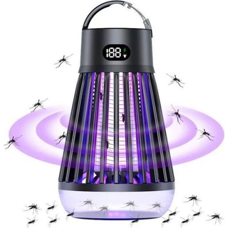 Lampe Anti Moustique - UV 365/395/410 nm - IPX5 Étanche - Batterie 2000 mAh - 30 H Autonomie - Pour Terrasse Tente Jardin - 1 Pièce (1/3)