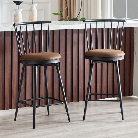 Taburete de bar estilo Windsor, con asiento acolchado, estructura metálica, tejido marrón (1/5)