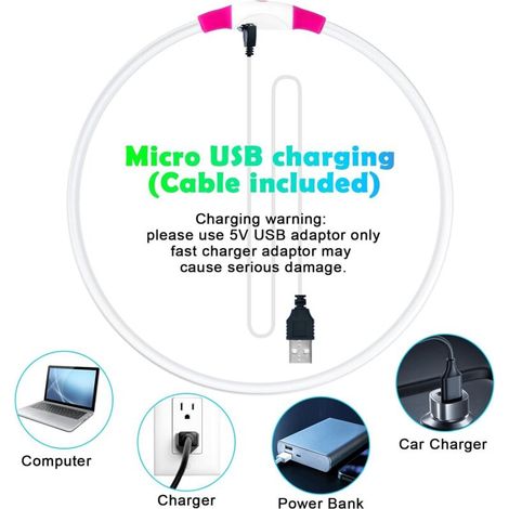 Collare per animali domestici AUAUY con luci LED, ricaricabile tramite USB, removibile, impermeabile, regolabile, per cani e gatti di piccola, media e grande taglia (rosa) (1/4)