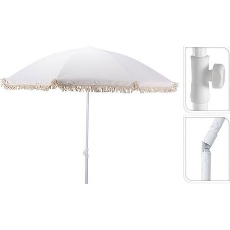 Parasol de plage crème avec pompons 160 cm de diamètre (1/5)