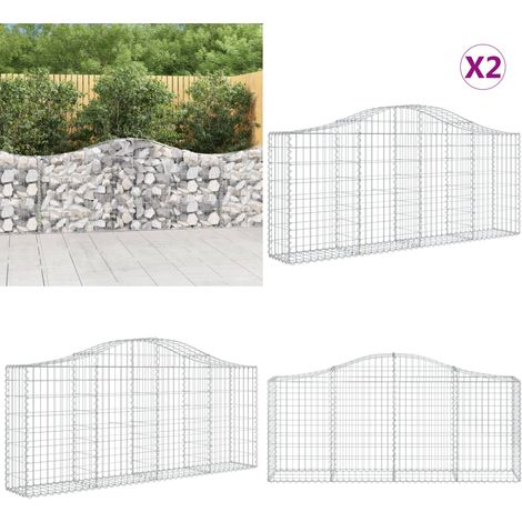 Gabionen mit Hochbogen 2 Stk. 200x30x80/100 cm Verzinktes Eisen - Gabionen - Gabionenkörbe - Gartendeko - Ziergarten - Zaun - Home & Living (1/5)