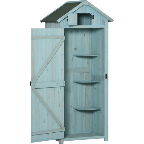 Gartenschrank aus Holz mit Regalen und Fenstern 77 x 54,2 x 179 cm Hellblau und Grün (1/5)