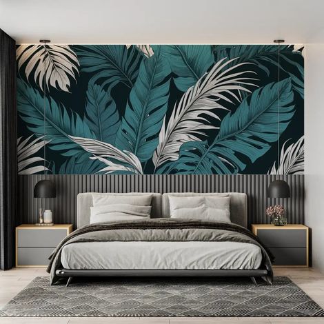 Papier Peint Tropical - Feuilles de Monstera Graphiques - 150 x 250 cm (1/2)