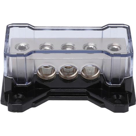 Répartiteur de puissance 0GA vers 4GA en alliage de zinc chromé universel pour audio auto, bloc de distribution électrique robuste. (1/4)