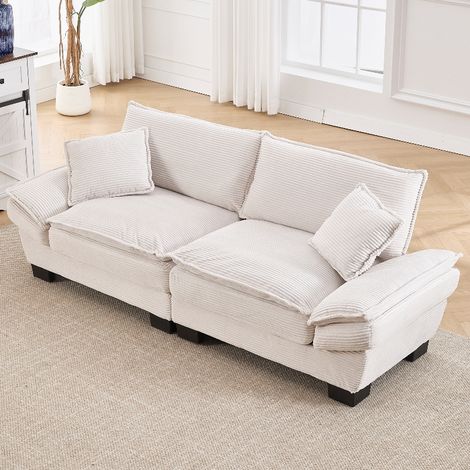 2 Sitzer Sofa Samt Beige, Modernes Doppelsofa mit 56cm tiefer Sitzfläche und Kissen, Komfortable Couch für Wohnzimmer & Schlafzimmer, 224x81x81cm (1/5)