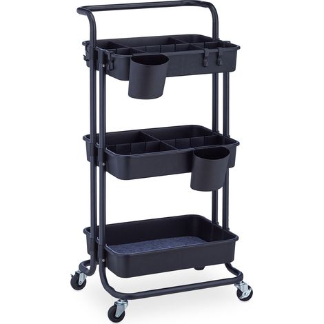 Carro con ruedas multiusos cocina baño 3 niveles 75 x 40 x 85 cm de metal negro 130011704 (1/5)
