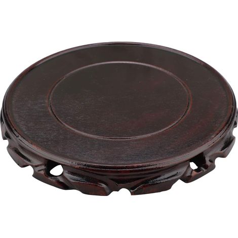 Vase rond vintage en bois de palissandre - 20 cm - Support de style oriental - Support pour lampe de table et théière - Base stable pour décoration de la maison - Marron (1/3)
