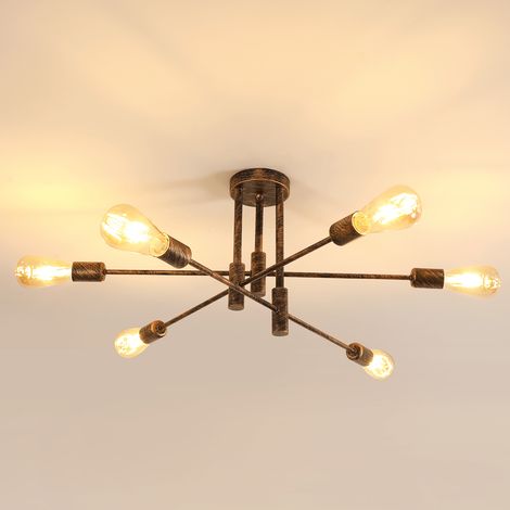 Industrial Ceiling Light 6 Light Bronze E27 Sputnik Lamp (1/5)