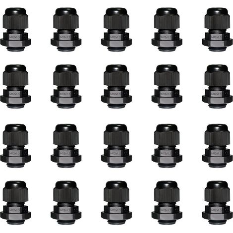 Lot de 20 presse-étoupes M12, étanches IP68, passe-câbles, pour extérieur, jardin, boîte de dérivation, en plastique et nylon, noir (1/5)