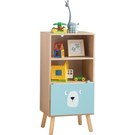 COSTWAY Bücherregal Kinder mit 3 Ebenen, Kinderregal Holz mit Schublade & 2 offenen Fächer, Spielzeugregal Aufbewahrungsregal für Kinderzimmer Spielzimmer, 40,5 x 29 x 85,5 cm (1/5)