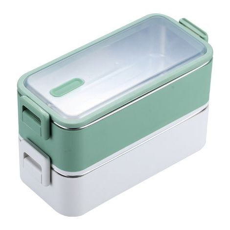 1100 ml doppelwandige Edelstahl-Lunchbox, mikrowellengeeignete Lunchbox, mikrowellengeeignete Aufbewahrungsbox für Schüler (grün) (1/5)