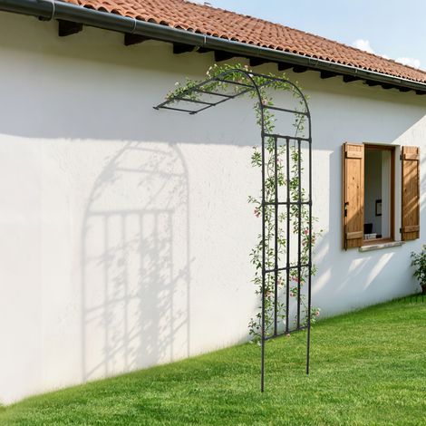 Demi-arche de treillis pour roses, arche de jardin en acier, montage mural, support de plantes, terrasse pour roses grimpantes et support de plantes, 220 x 50 x 260 cm (1/5)